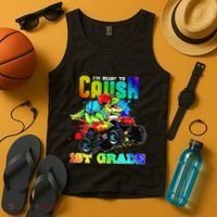 Crush 1st Grade Dinosaur Monster Truck Back to School Tank Top thumb 4