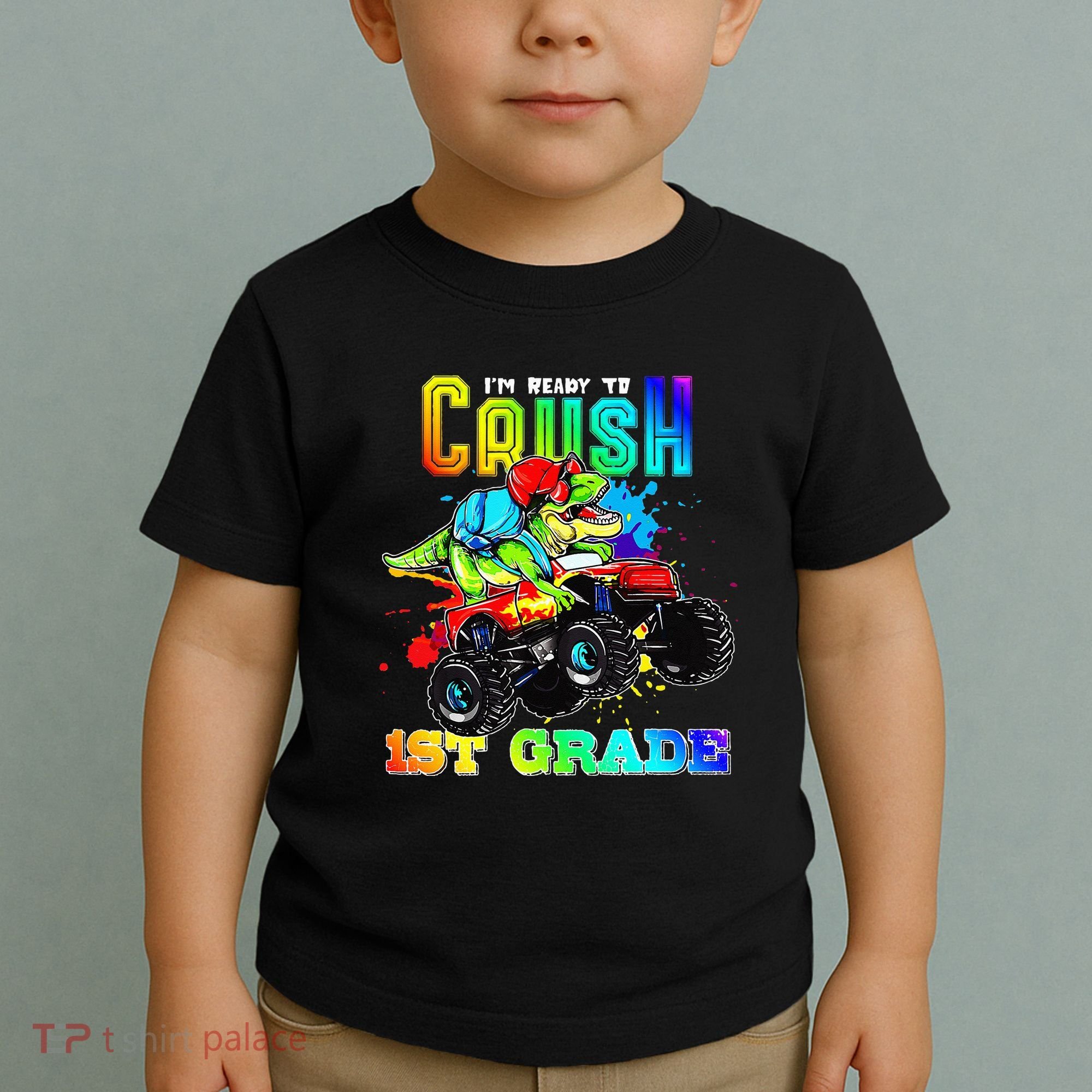 Crush 1st Grade Dinosaur Monster Truck Back to School Toddler T-Shirt