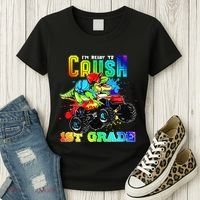 Crush 1st Grade Dinosaur Monster Truck Back to School Women's T-Shirt thumb 3