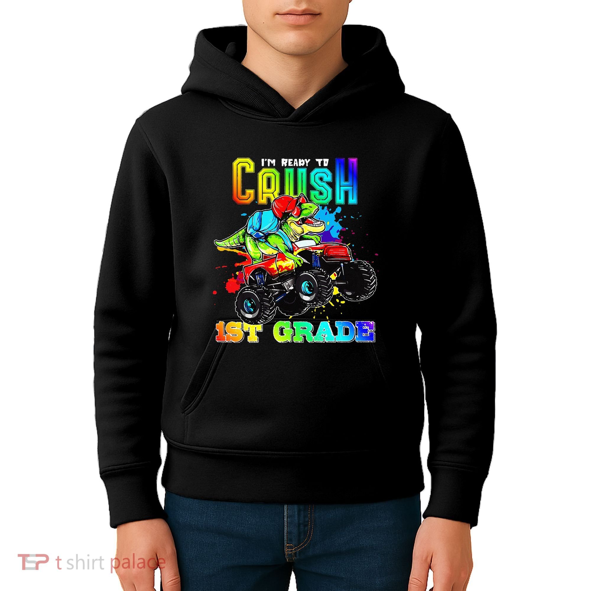 Crush 1st Grade Dinosaur Monster Truck Back to School Kids Hoodie