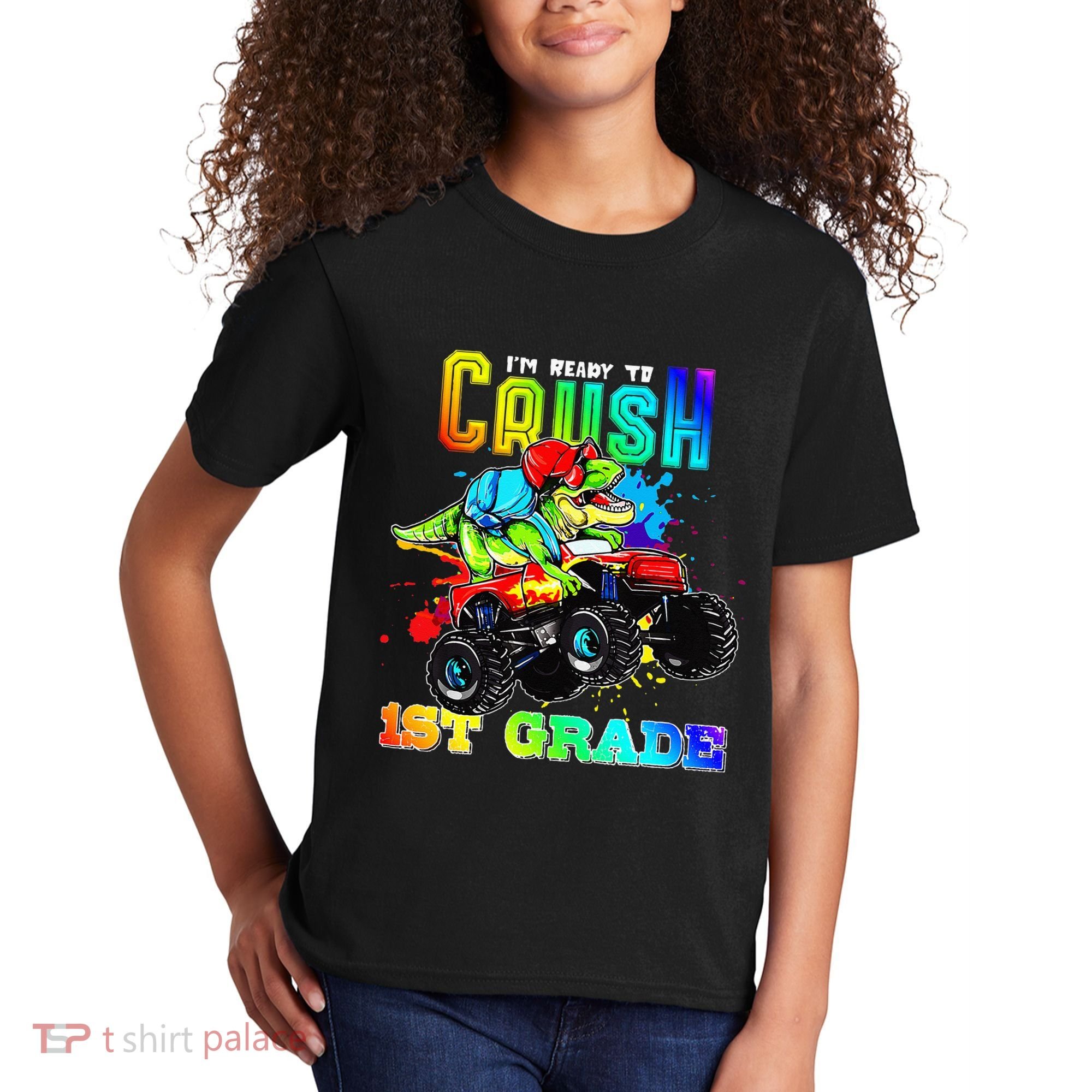 Crush 1st Grade Dinosaur Monster Truck Back to School Kids T-Shirt