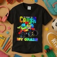 Crush 1st Grade Dinosaur Monster Truck Back to School Kids T-Shirt thumb 3