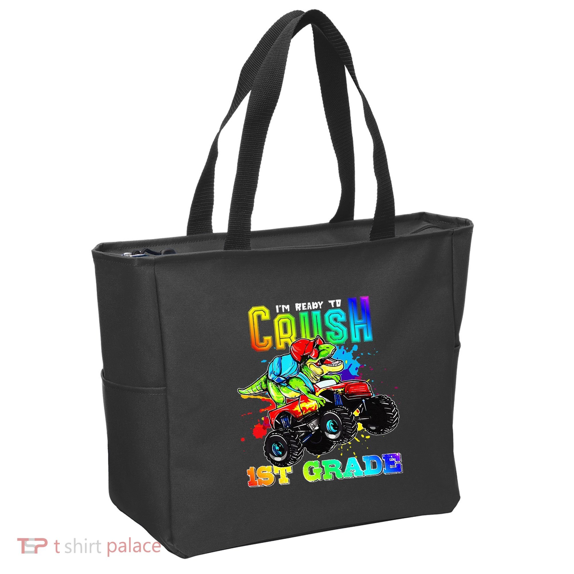 Crush 1st Grade Dinosaur Monster Truck Back to School Tote Bag