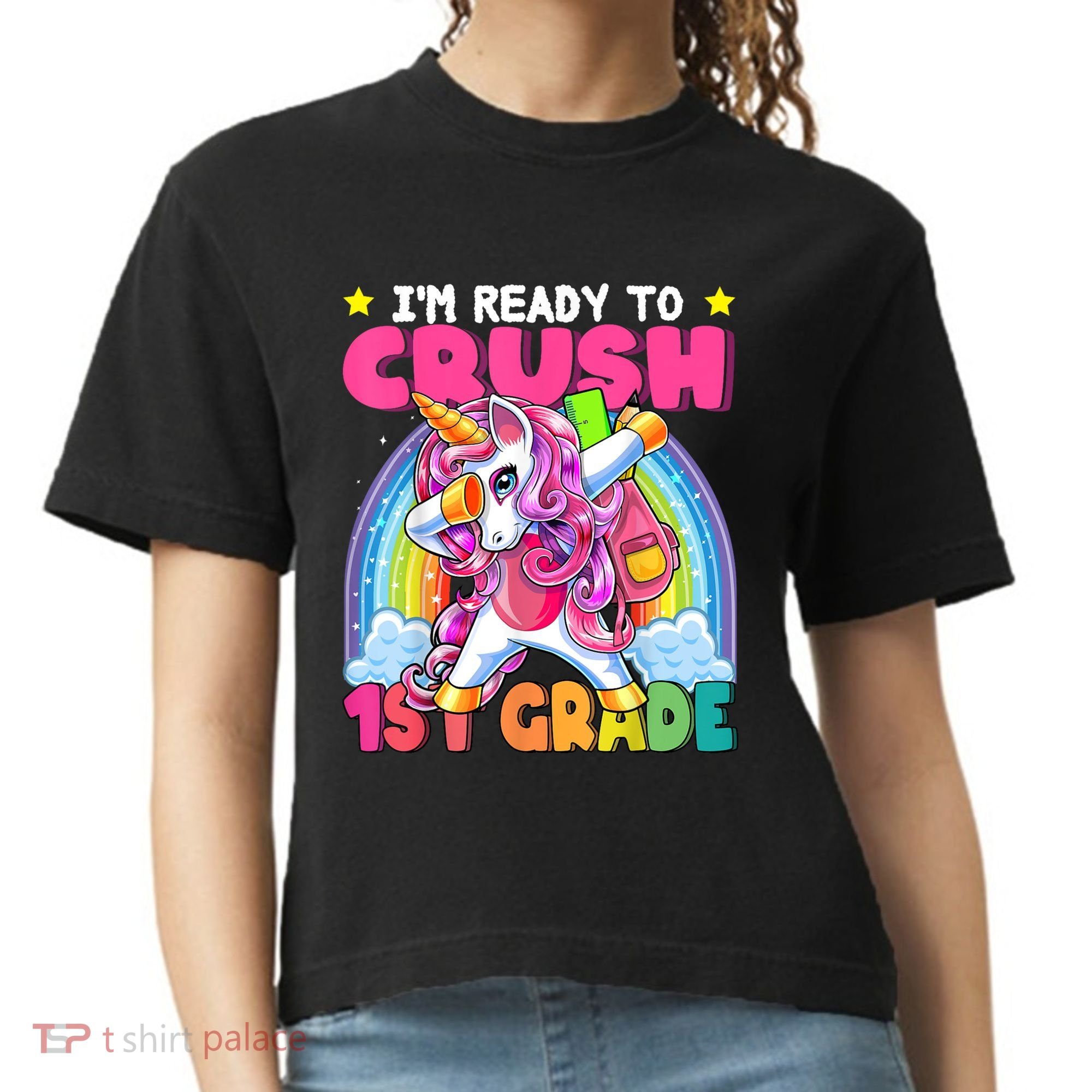 Crush 1st Grade Dabbing Unicorn Back To School Girl Gift Comfort Colors Boxy T-Shirt