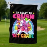 Crush 1st Grade Dabbing Unicorn Back To School Gift Golf Towel thumb 1