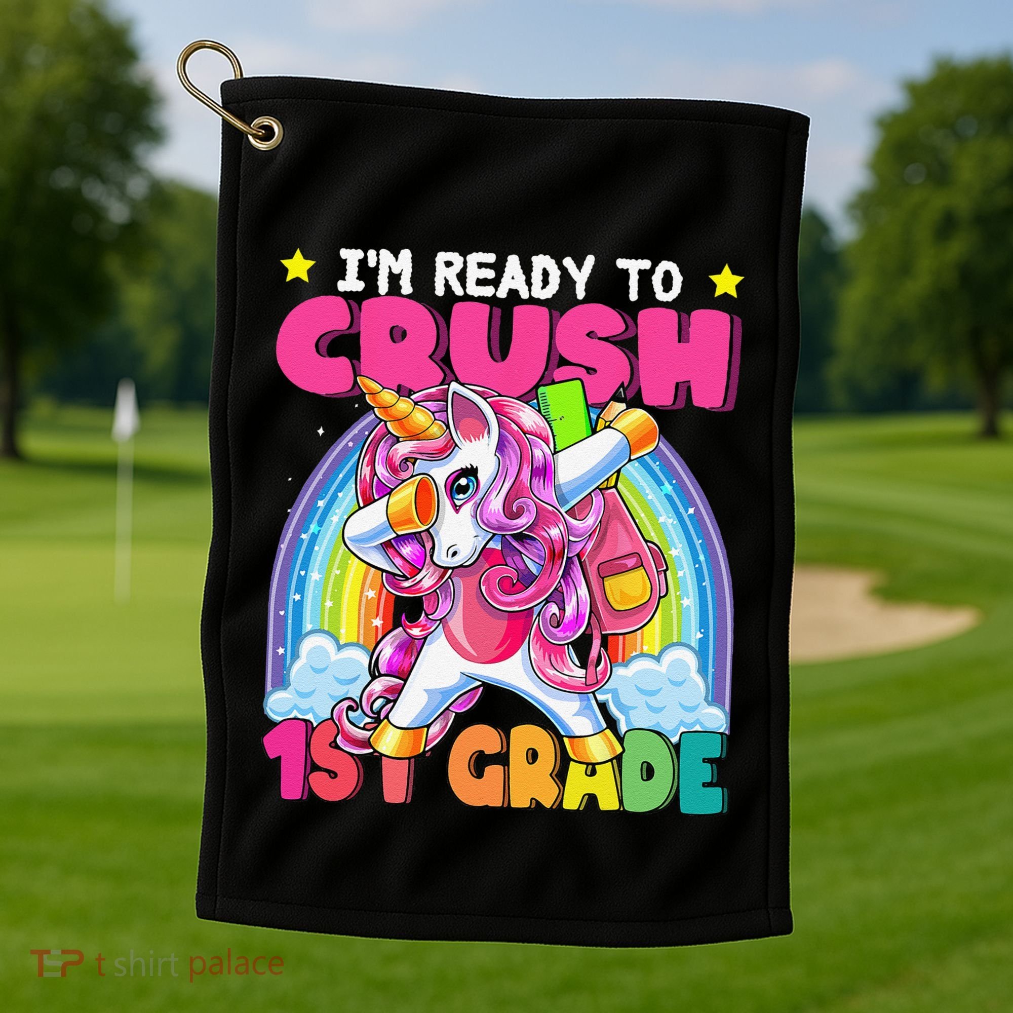 Crush 1st Grade Dabbing Unicorn Back To School Gift Golf Towel