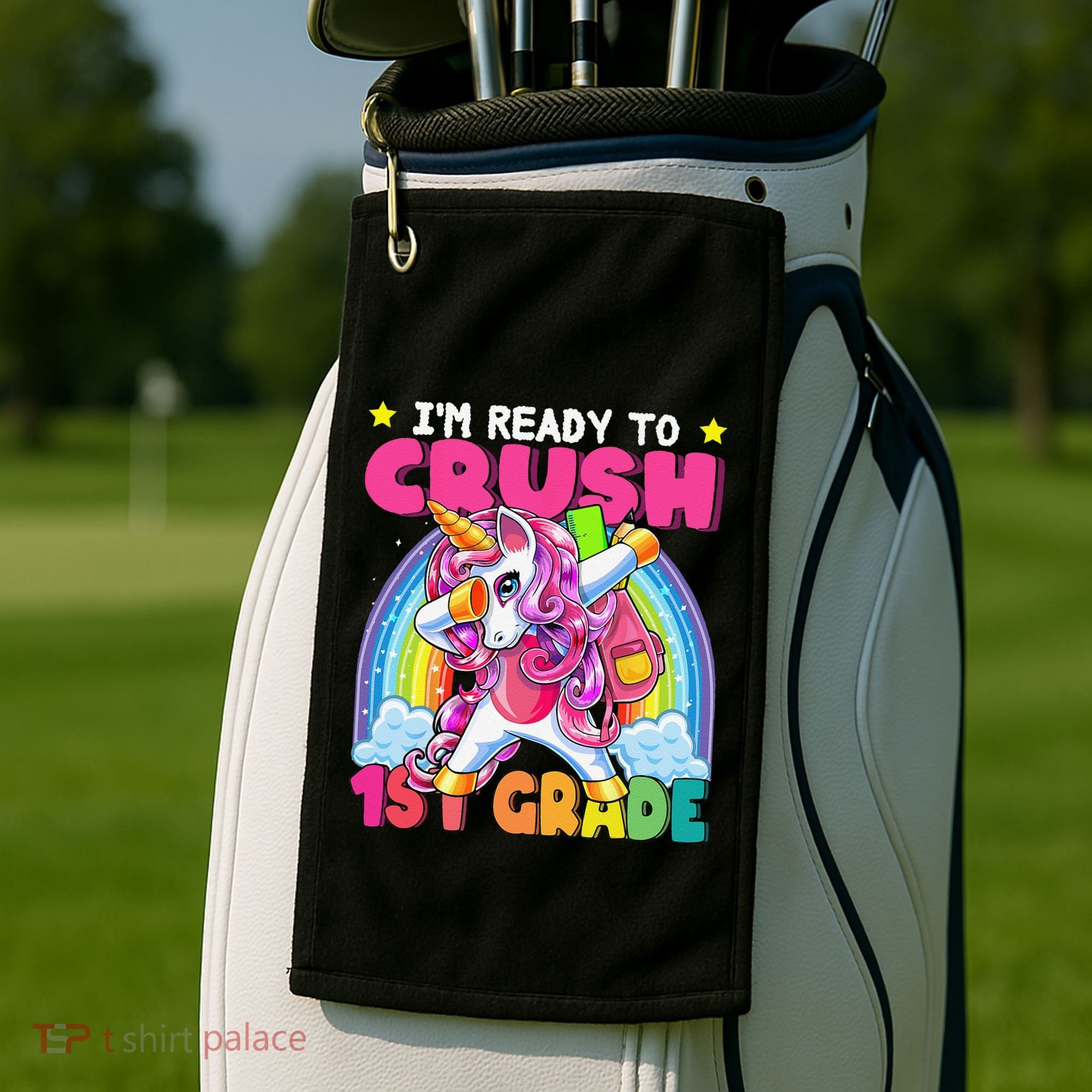 Crush 1st Grade Dabbing Unicorn Back To School Gift Golf Towel