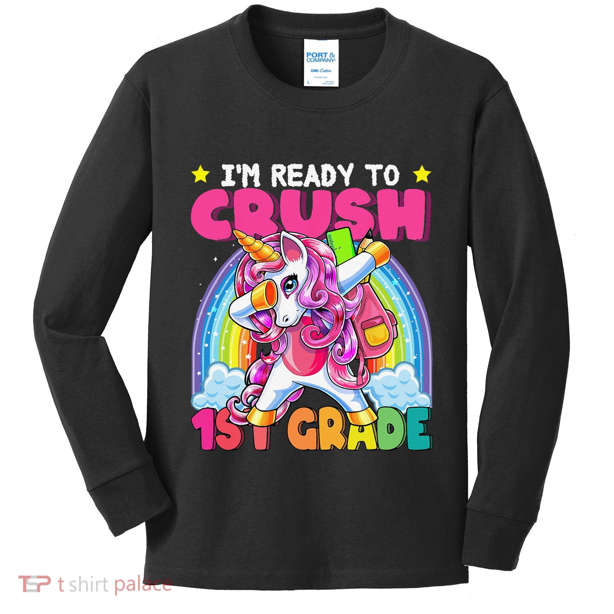 Crush 1st Grade Dabbing Unicorn Back To School Gift Kids Long Sleeve Shirt