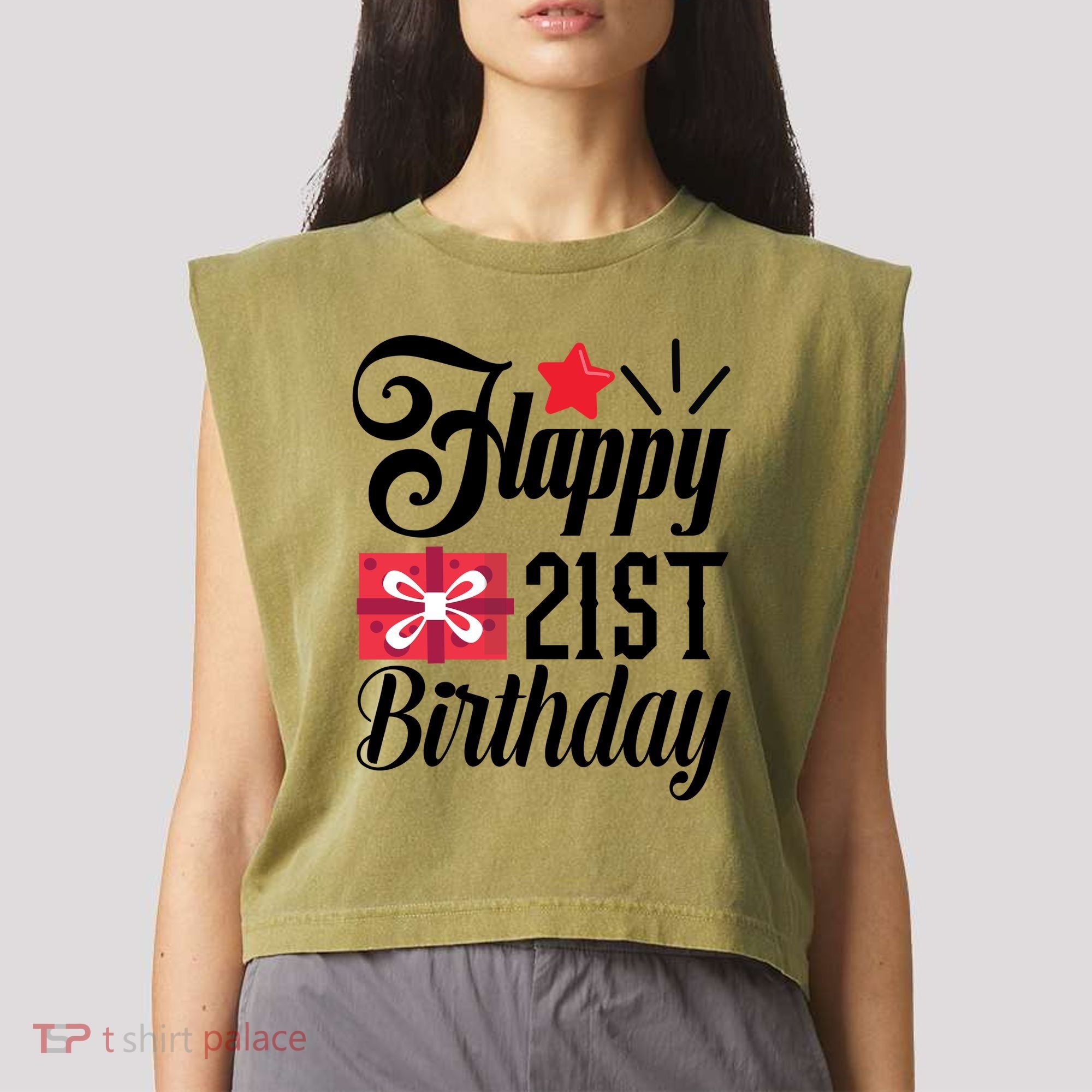 Celebrate 21st Birthday Milestone Graphic Garment-Dyed Women's Muscle Tee