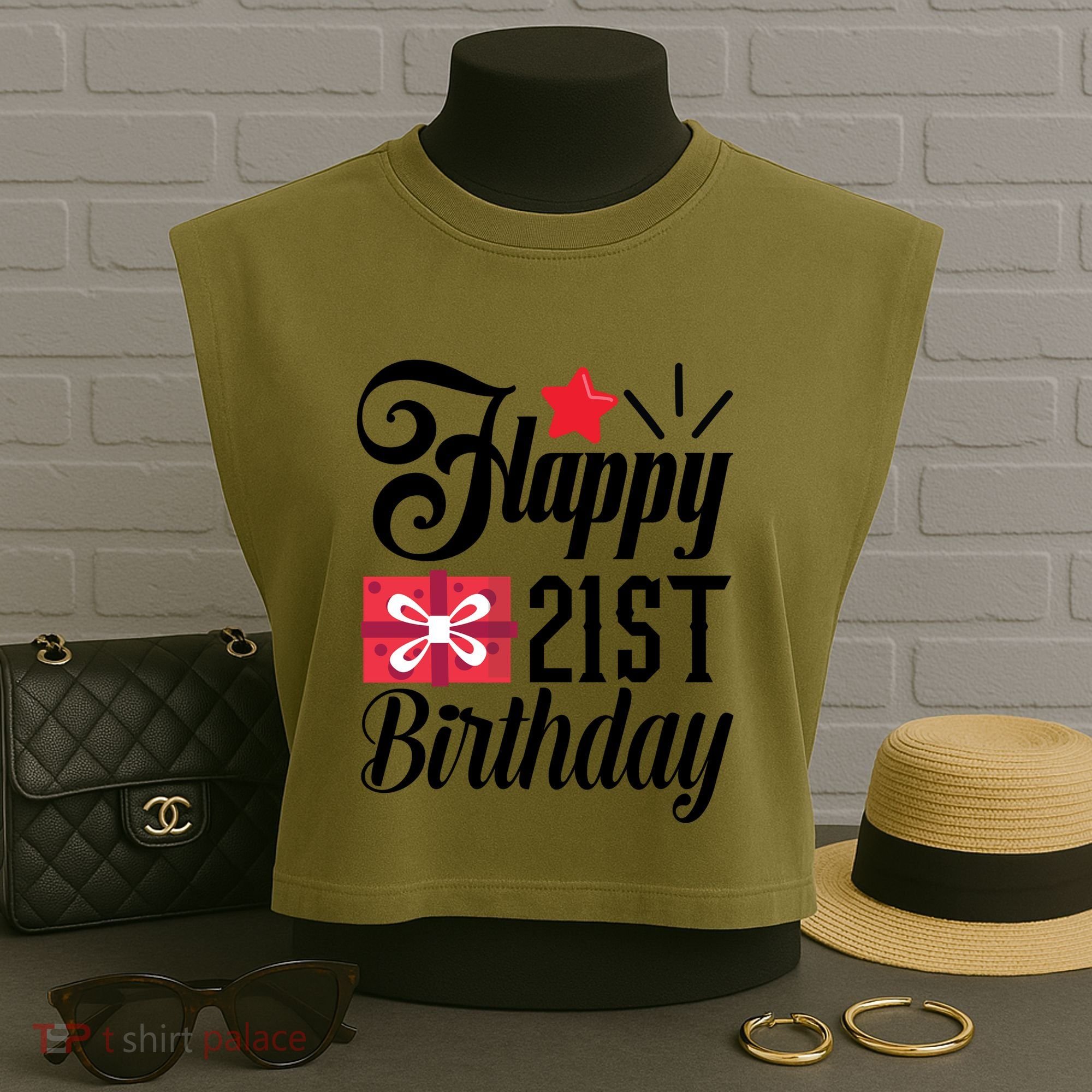 Celebrate 21st Birthday Milestone Graphic Garment-Dyed Women's Muscle Tee
