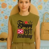 Celebrate 21st Birthday Milestone Graphic Garment-Dyed Women's Muscle Tee thumb 4