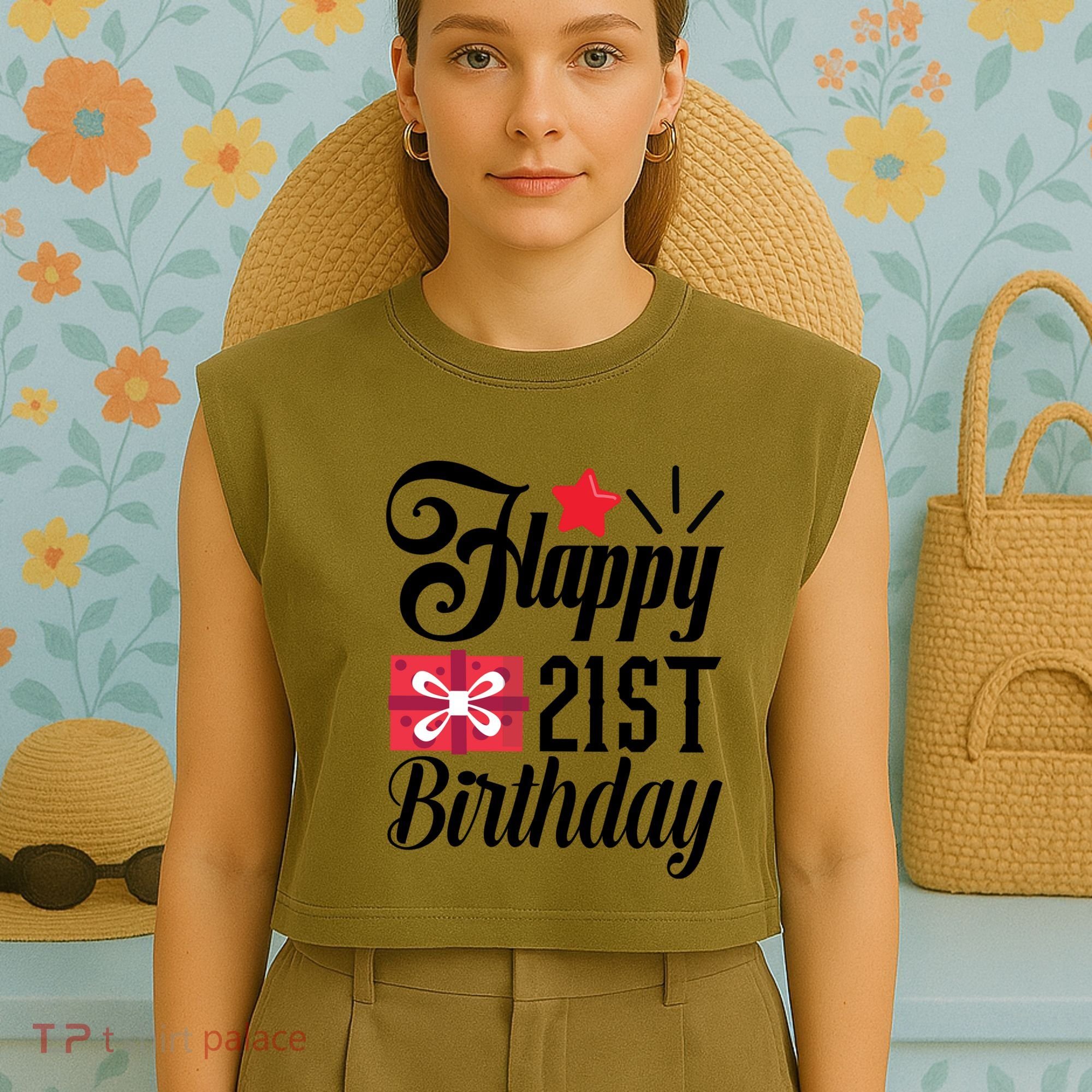 Celebrate 21st Birthday Milestone Graphic Garment-Dyed Women's Muscle Tee