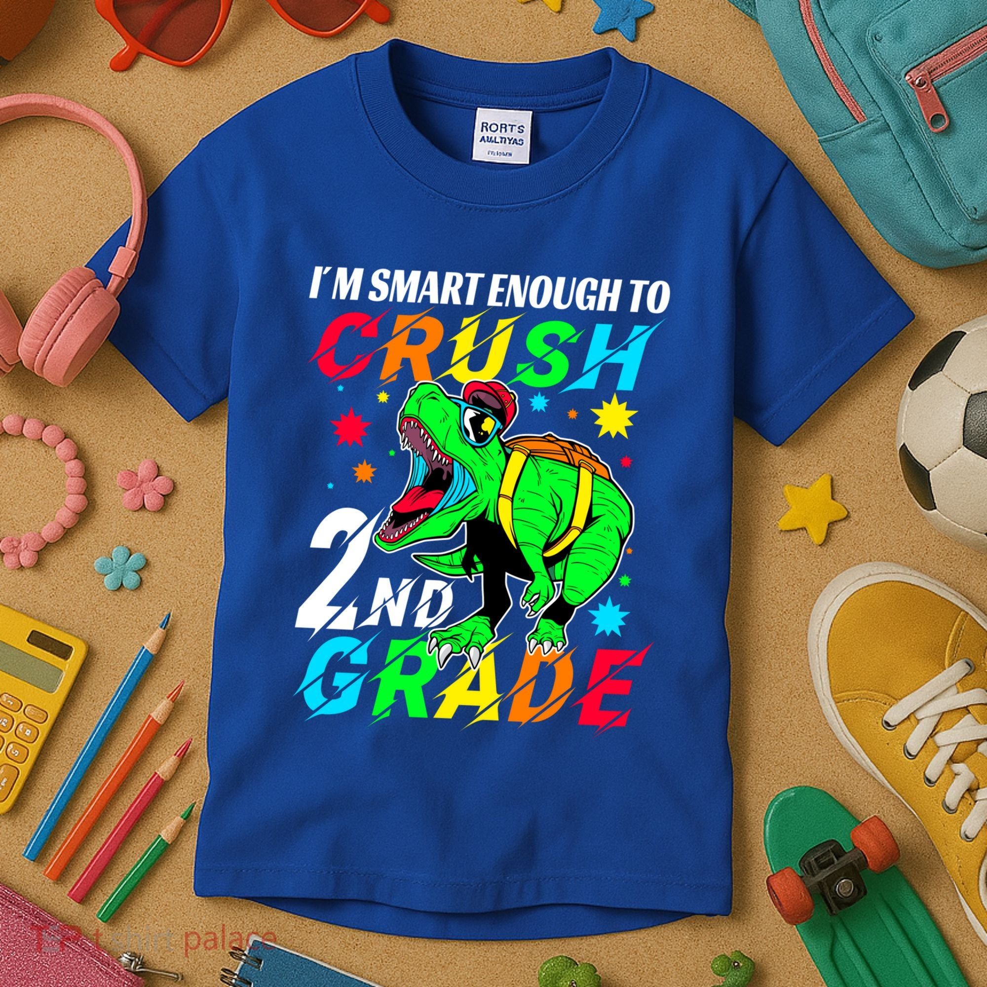 Crush 2Nd Grade Smart Dinosaur First Day Of Second Grade Cool Gift Kids T-Shirt