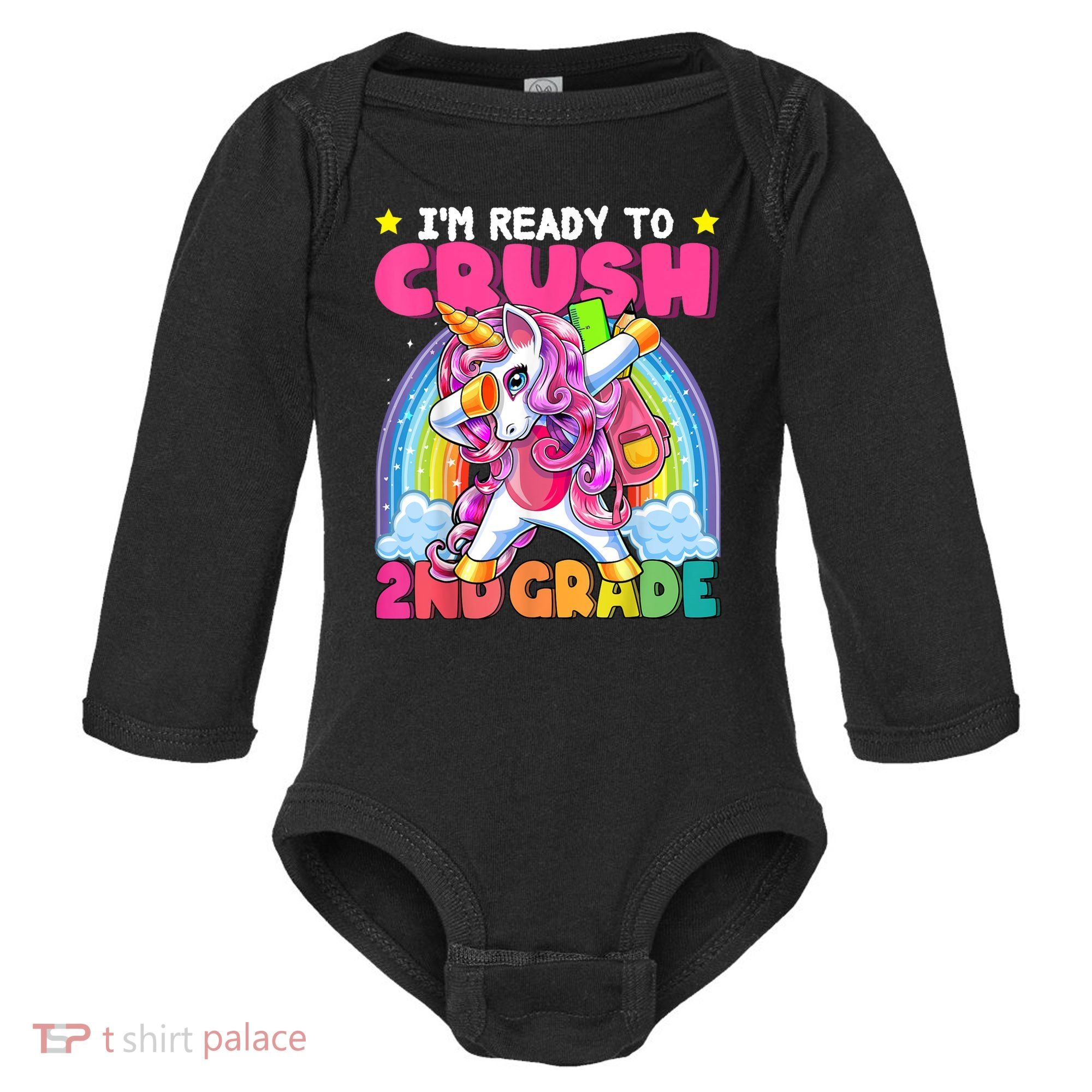Crush 2nd Grade Dabbing Unicorn Back To School Girl Gift Baby Long Sleeve Bodysuit