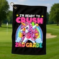 Crush 2nd Grade Dabbing Unicorn Back To School Girl Gift Golf Towel thumb 1