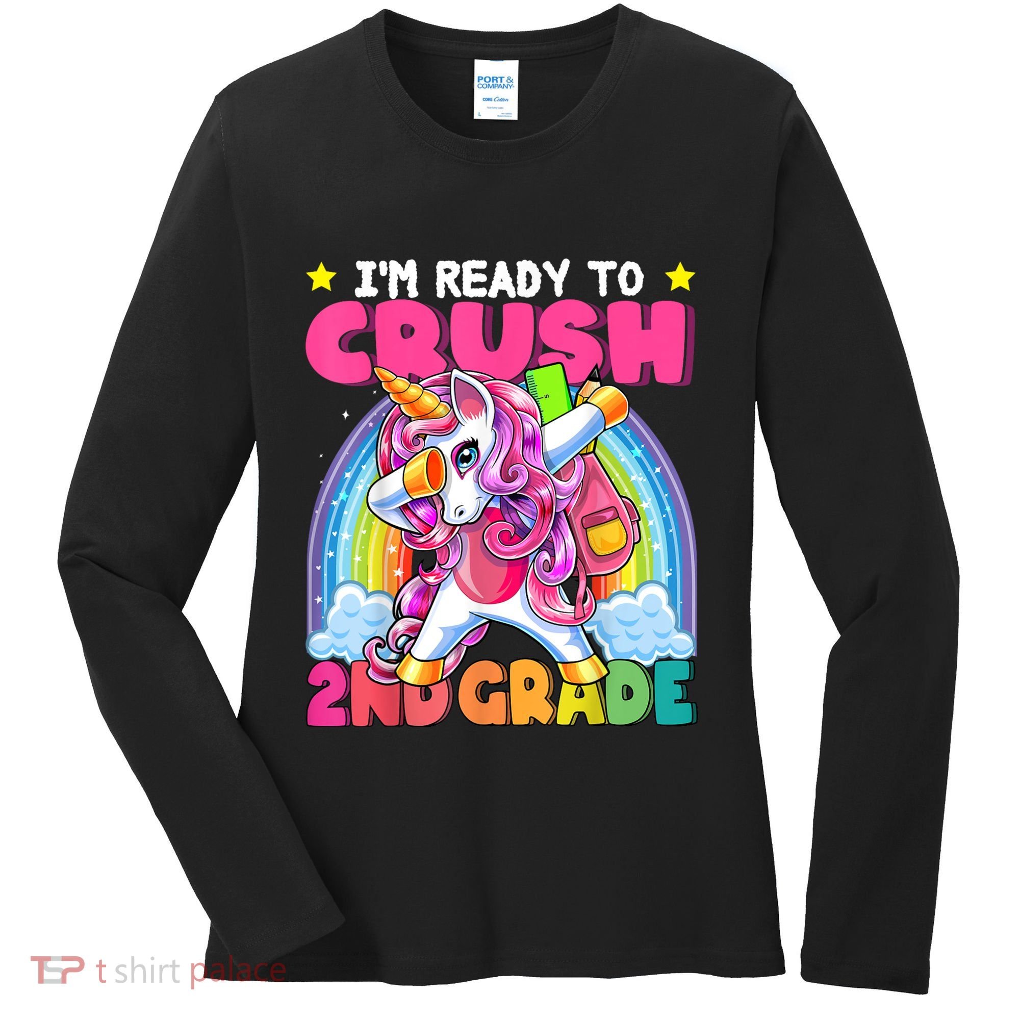 Crush 2nd Grade Dabbing Unicorn Back To School Girl Gift Women's Long Sleeve Shirt