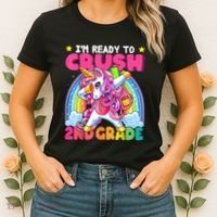 Crush 2nd Grade Dabbing Unicorn Back To School Girl Gift Women's T-Shirt thumb 2