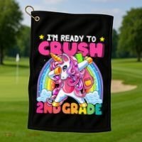 Crush 2nd Grade Dabbing Unicorn Back To School Gift Golf Towel thumb 1
