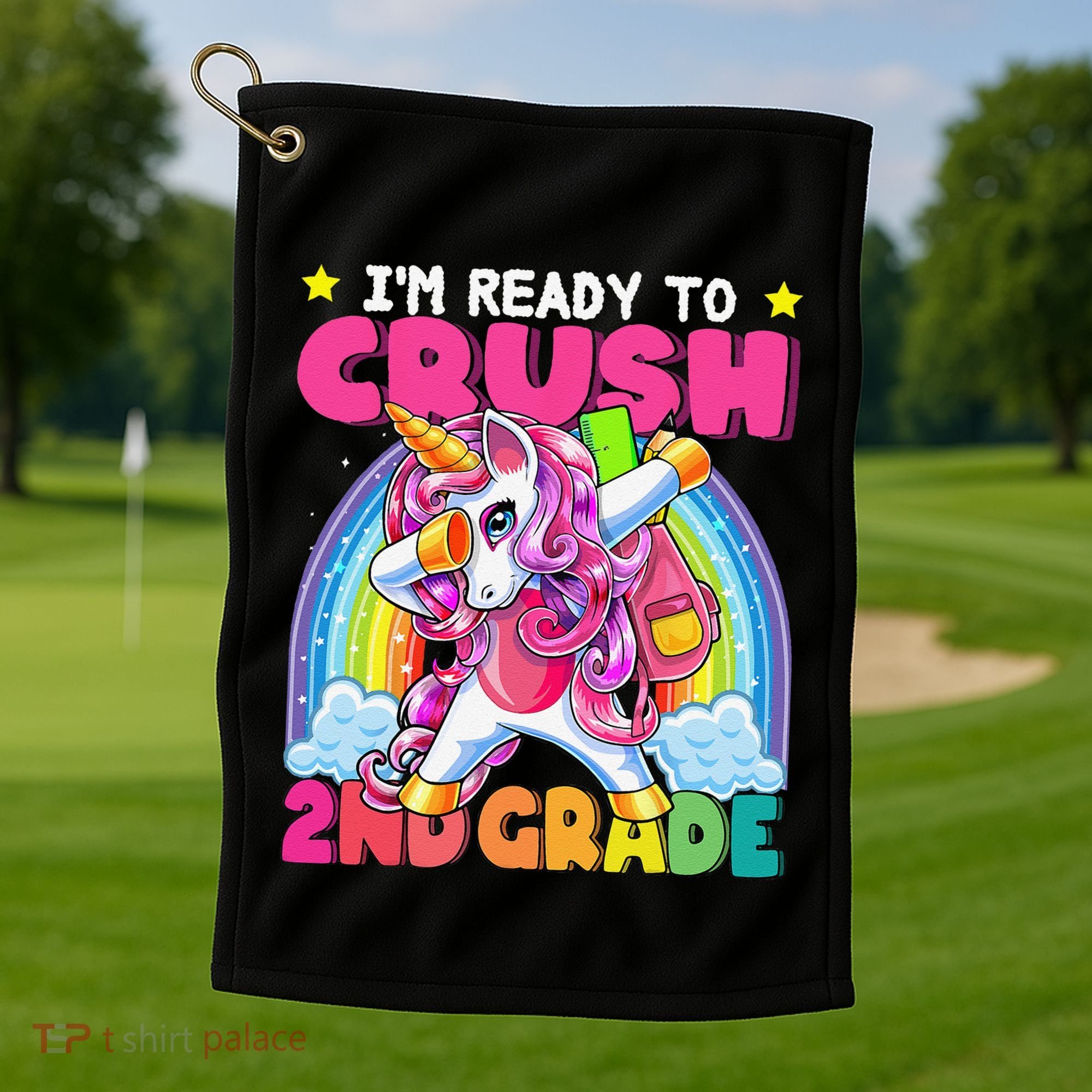 Crush 2nd Grade Dabbing Unicorn Back To School Gift Golf Towel
