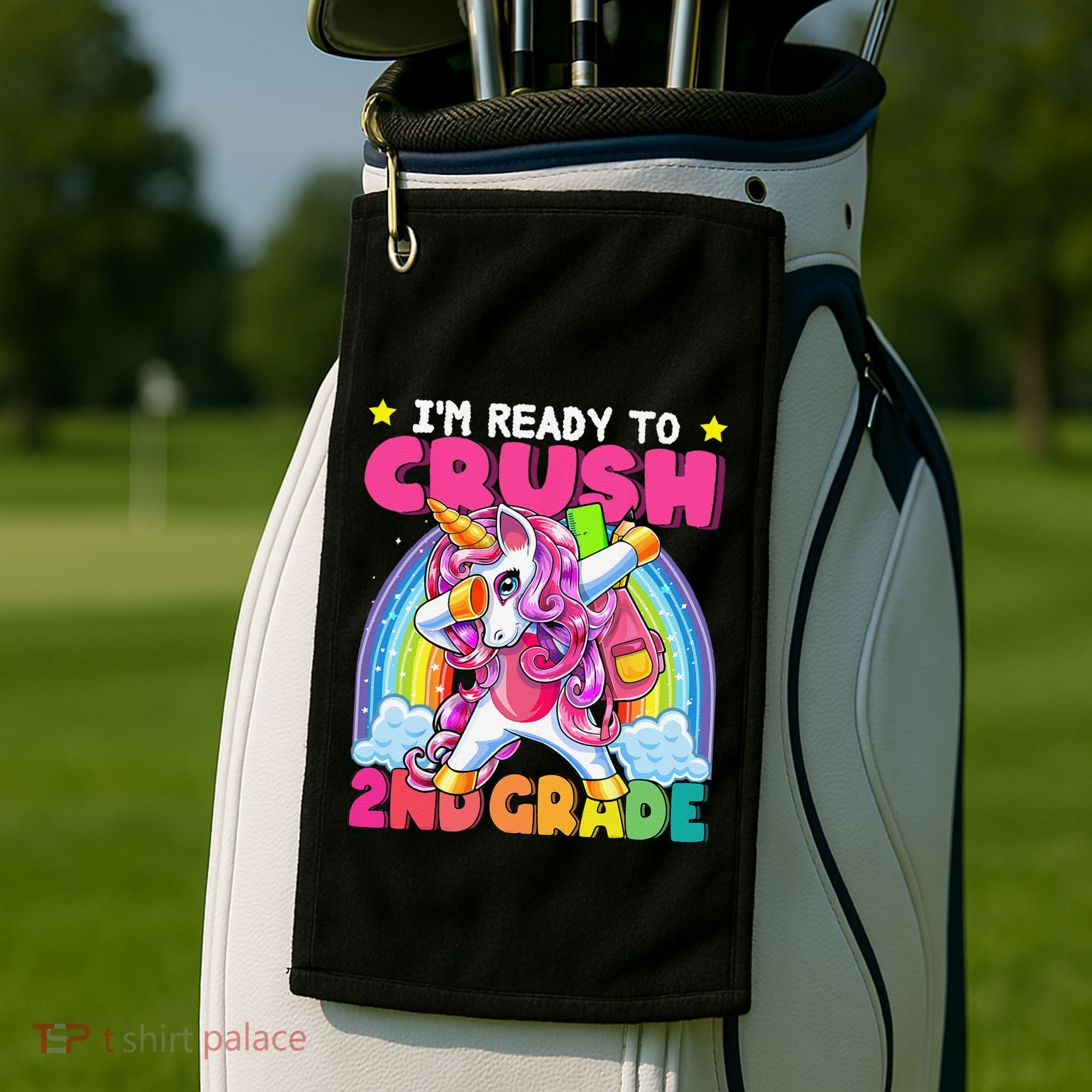 Crush 2nd Grade Dabbing Unicorn Back To School Gift Golf Towel