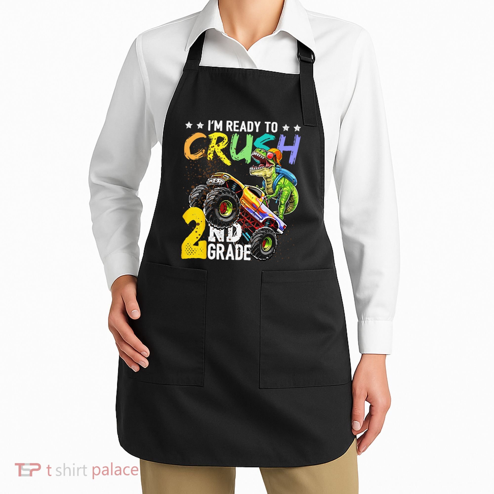 Crush 2nd Grade Dinosaur Monster Truck Back To School Apron