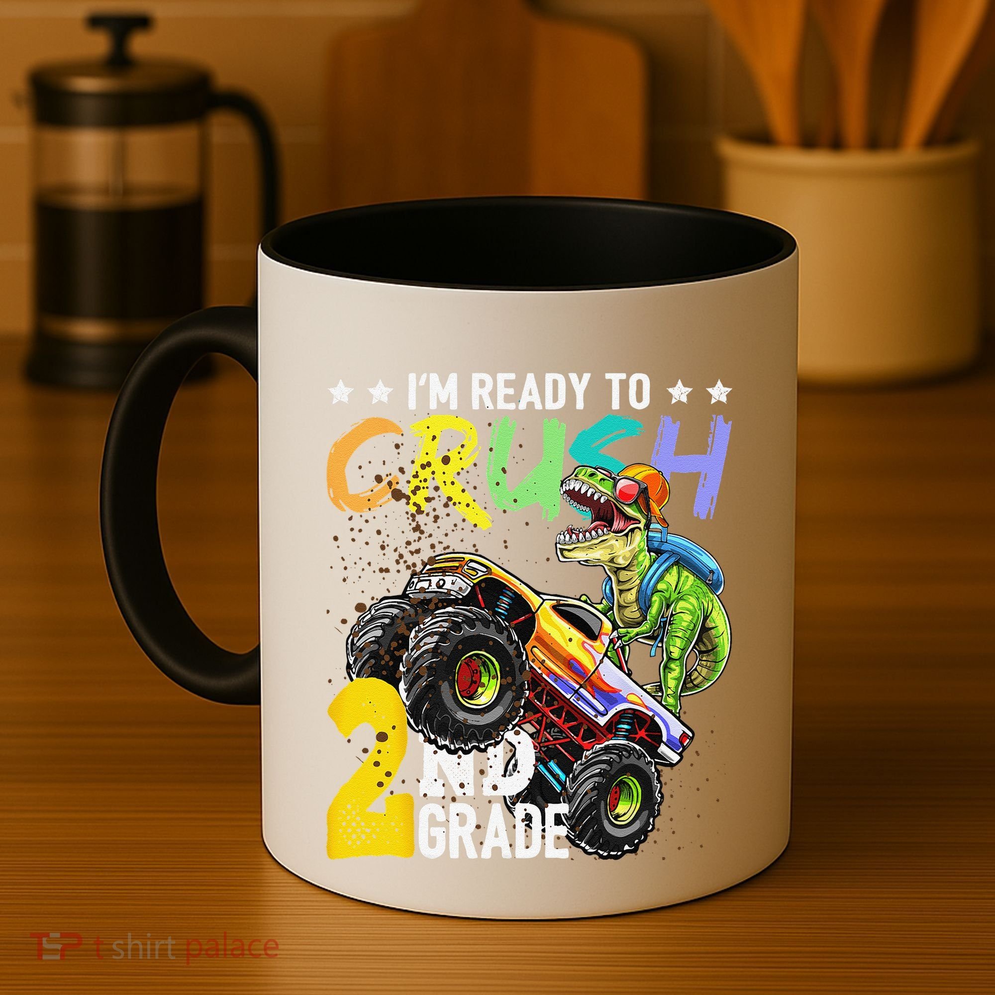 Crush 2nd Grade Dinosaur Monster Truck Back To School Coffee Mug