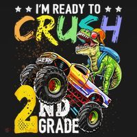 Crush 2nd Grade Dinosaur Monster Truck Back To School Women's Hoodie thumb 2