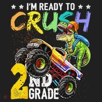Crush 2nd Grade Dinosaur Monster Truck Back To School Hat thumb 2