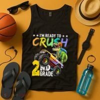Crush 2nd Grade Dinosaur Monster Truck Back To School Tank Top thumb 4