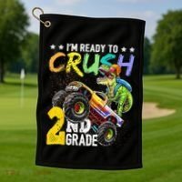 Crush 2nd Grade Dinosaur Monster Truck Back To School Golf Towel thumb 1