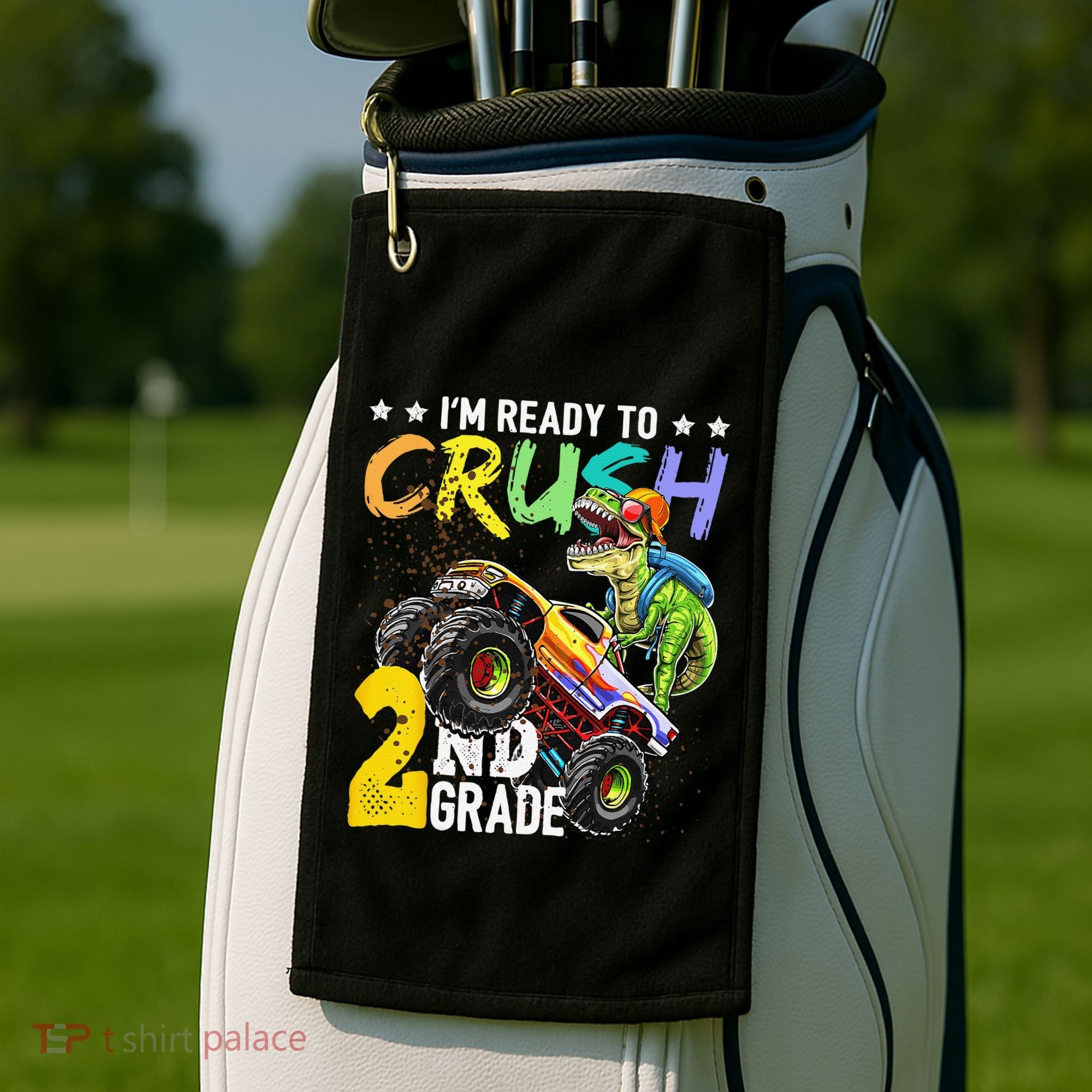 Crush 2nd Grade Dinosaur Monster Truck Back To School Golf Towel