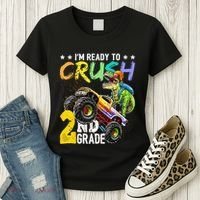 Crush 2nd Grade Dinosaur Monster Truck Back To School Women's T-Shirt thumb 3