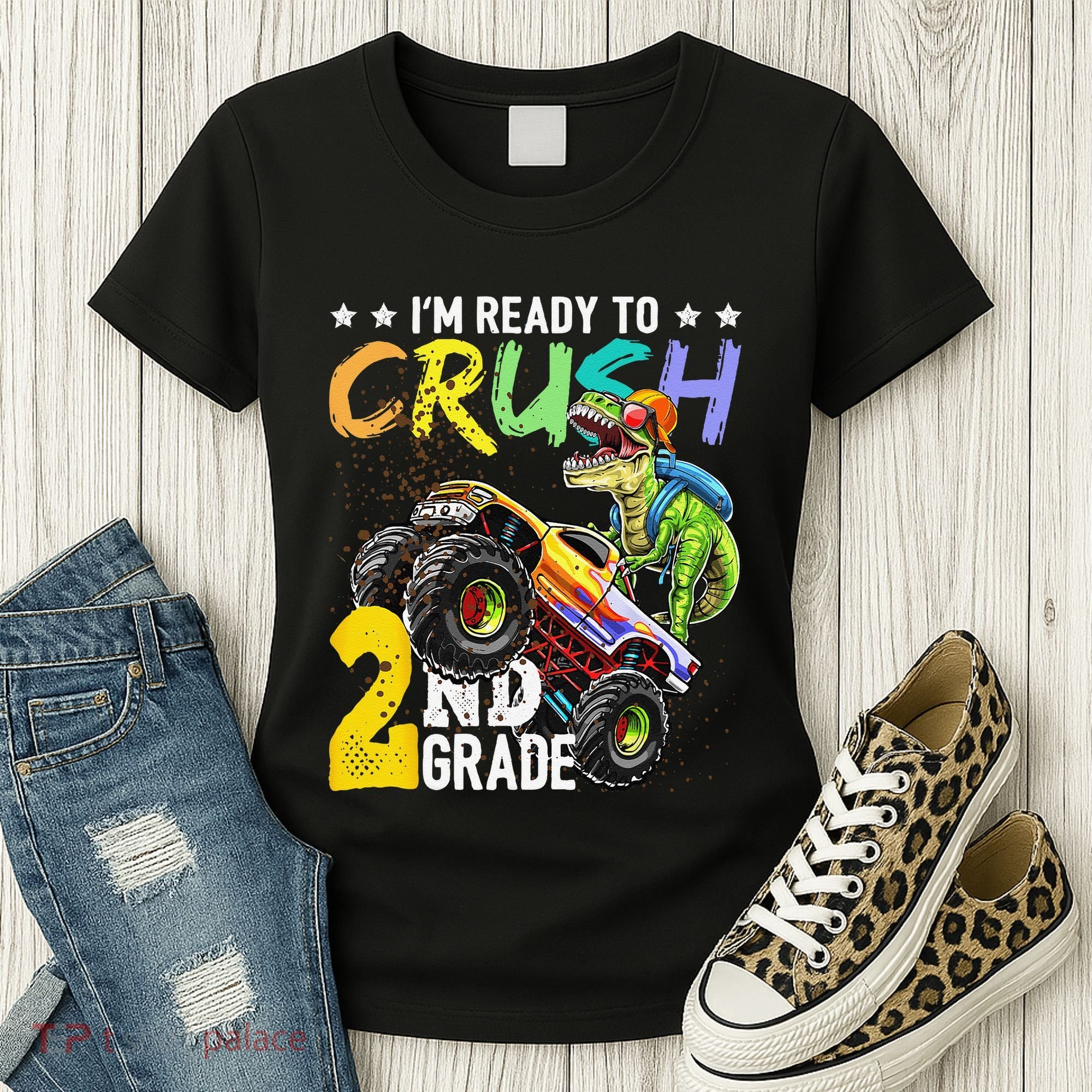 Crush 2nd Grade Dinosaur Monster Truck Back To School Women's T-Shirt