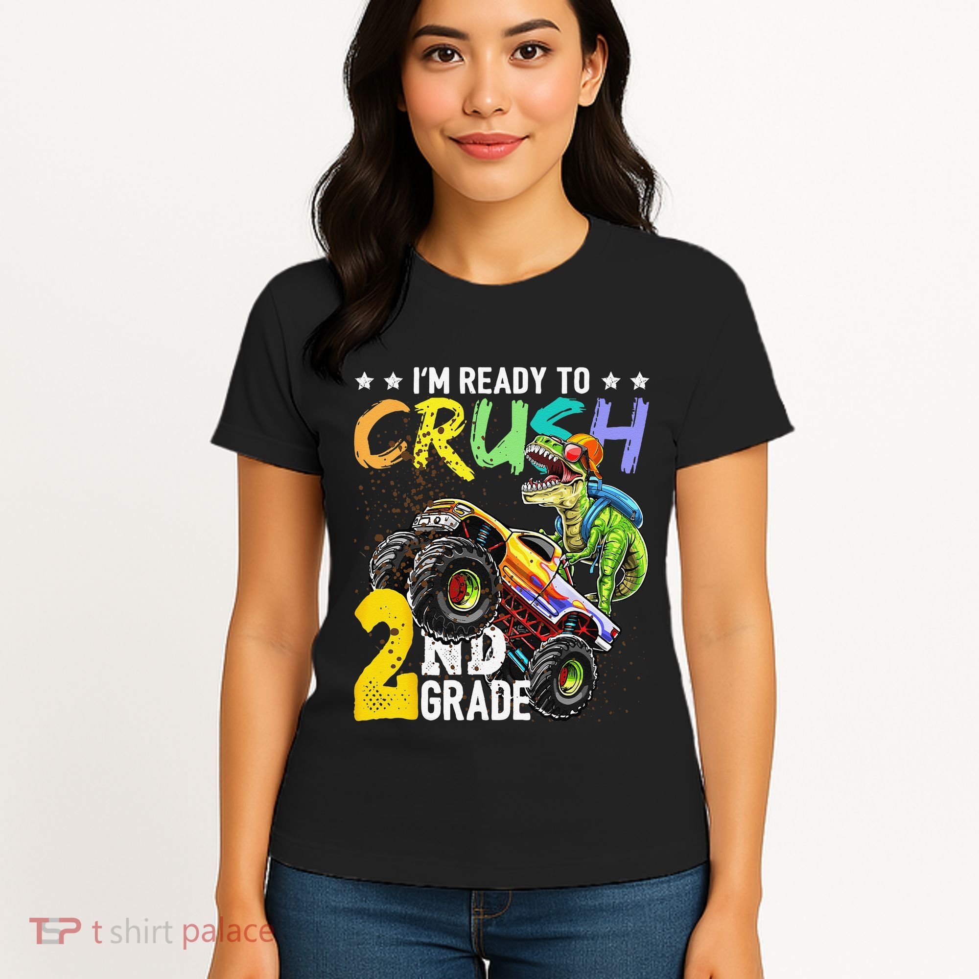Crush 2nd Grade Dinosaur Monster Truck Back To School Women's T-Shirt