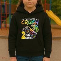 Crush 2nd Grade Dinosaur Monster Truck Back To School Kids Hoodie thumb 3
