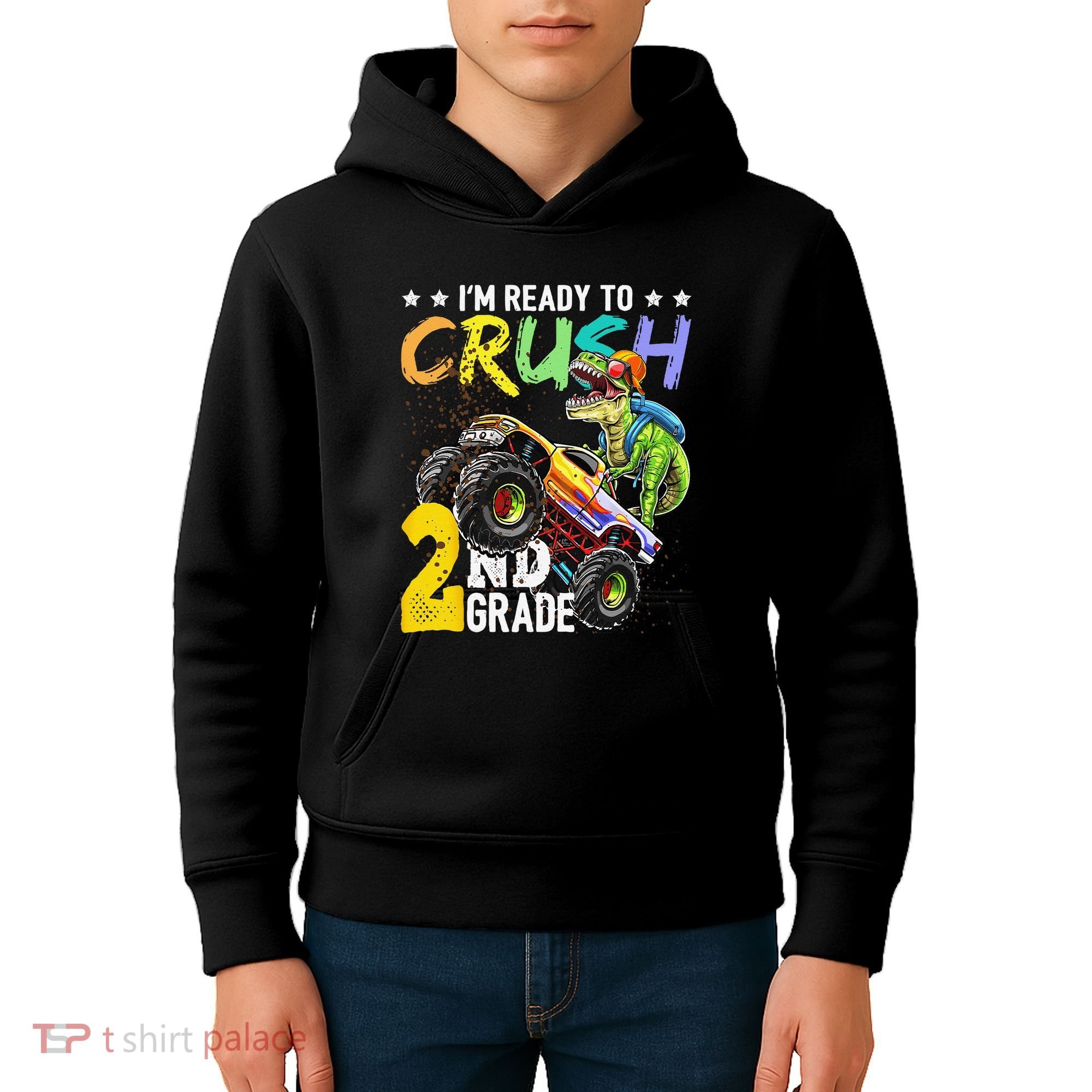 Crush 2nd Grade Dinosaur Monster Truck Back To School Kids Hoodie