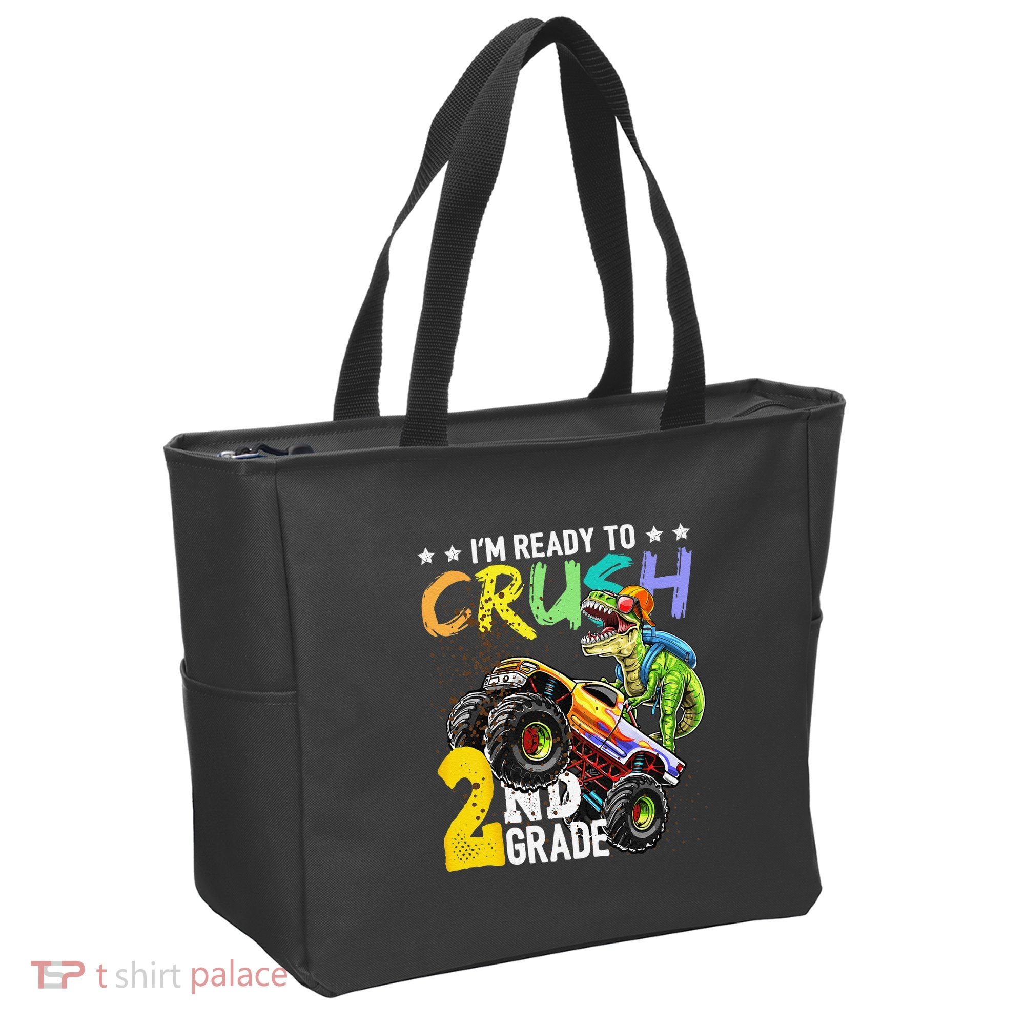 Crush 2nd Grade Dinosaur Monster Truck Back To School Tote Bag
