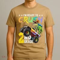Crush 2nd Grade Dinosaur Monster Truck Back To School T-Shirt thumb 3