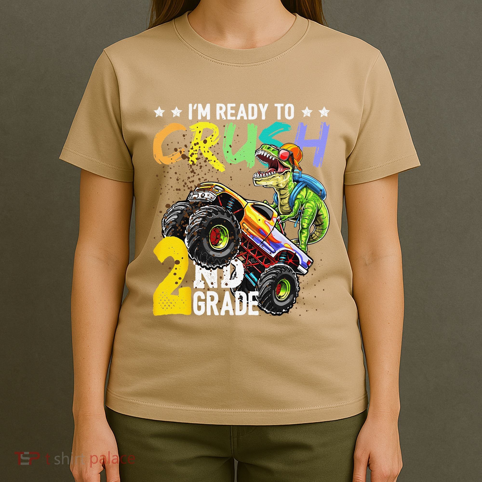 Crush 2nd Grade Dinosaur Monster Truck Back To School T-Shirt