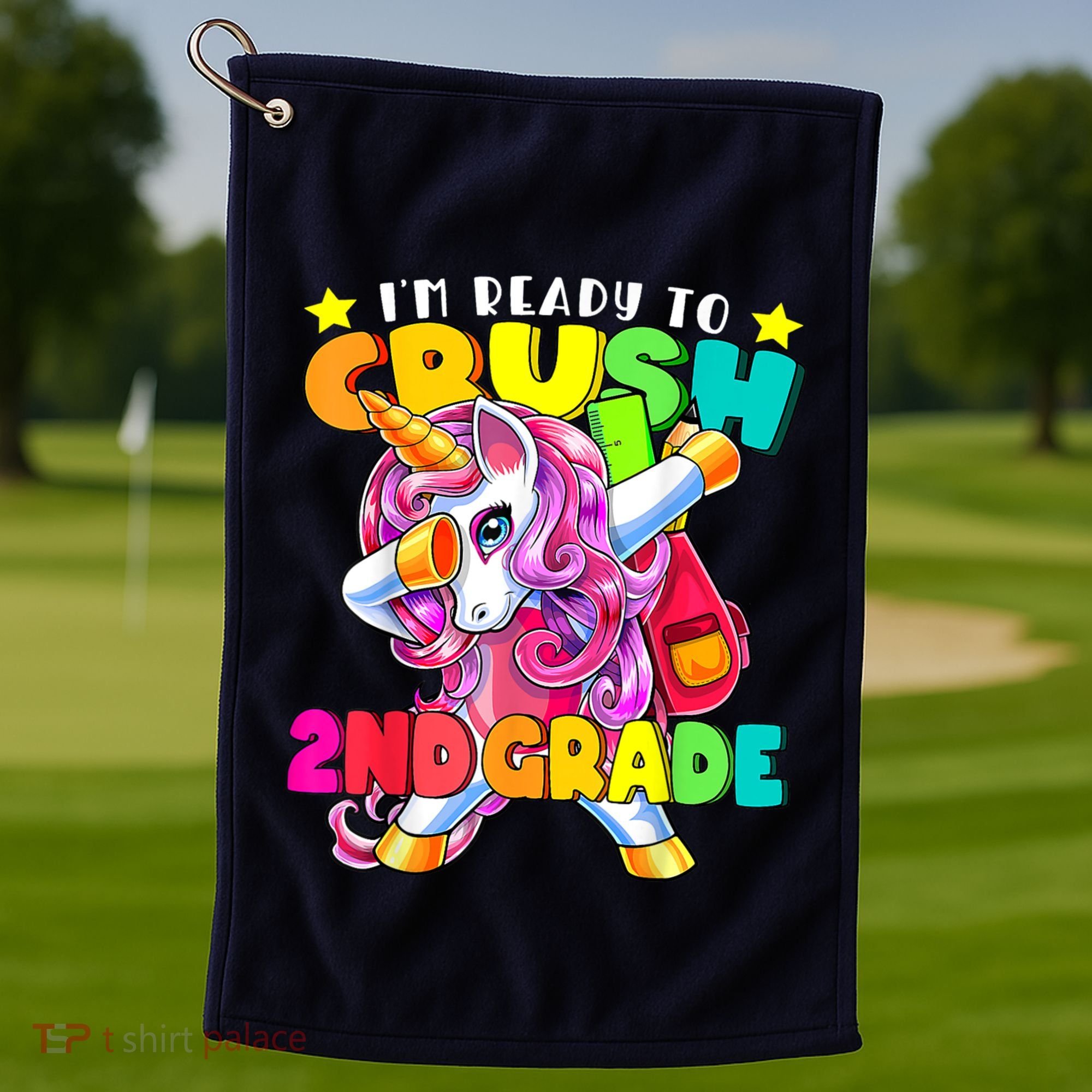 Crush 2nd Grade Dabbing Unicorn Back To School Girl Gift Golf Towel