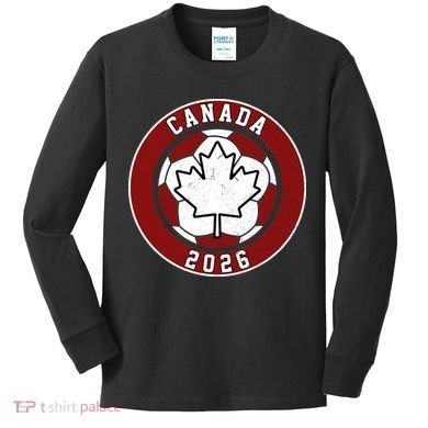 Canada 2026 Vintage Soccer Emblem Kids Long Sleeve Shirt