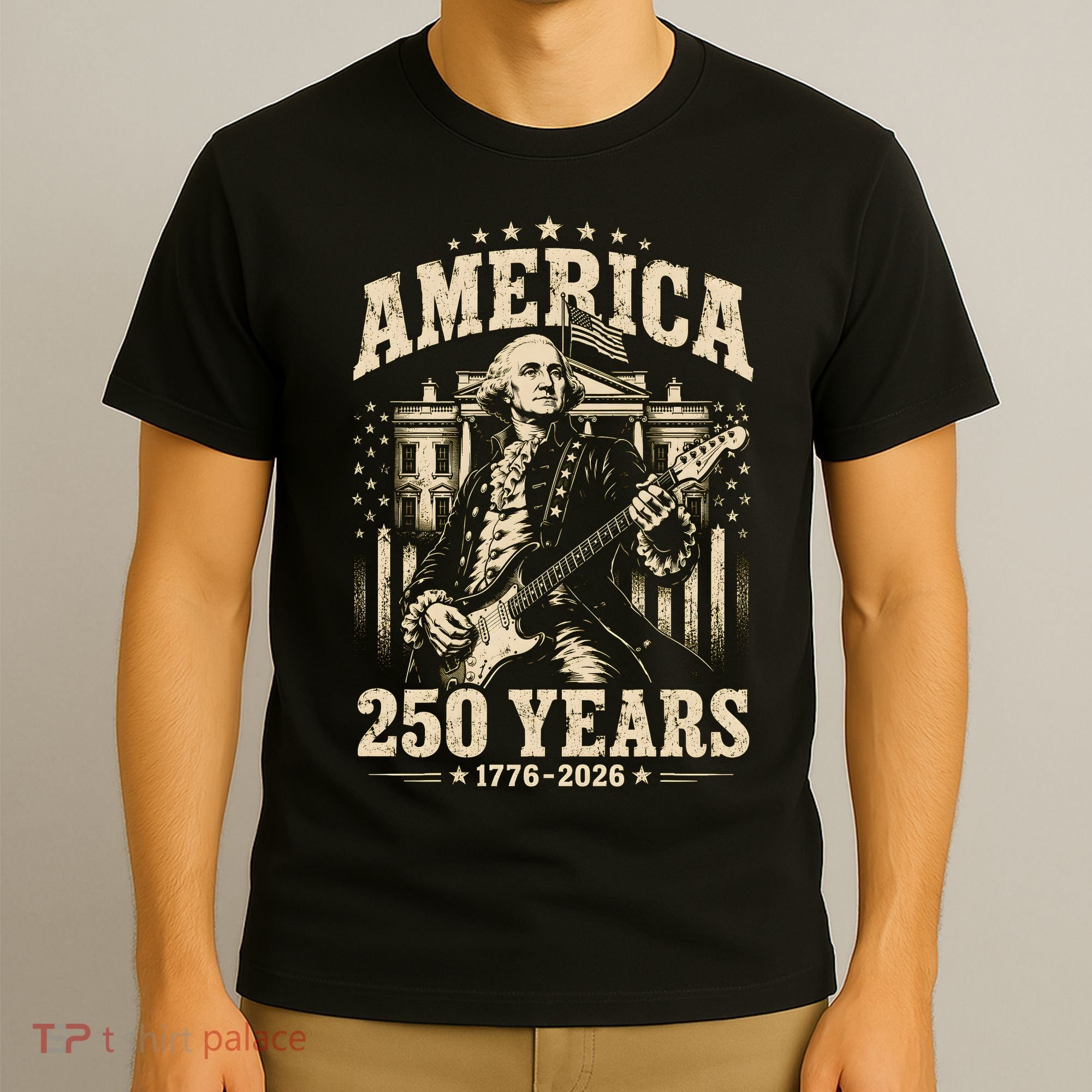 Celebrate 250 Years Of America George Washington Rocking Out T-Shirt