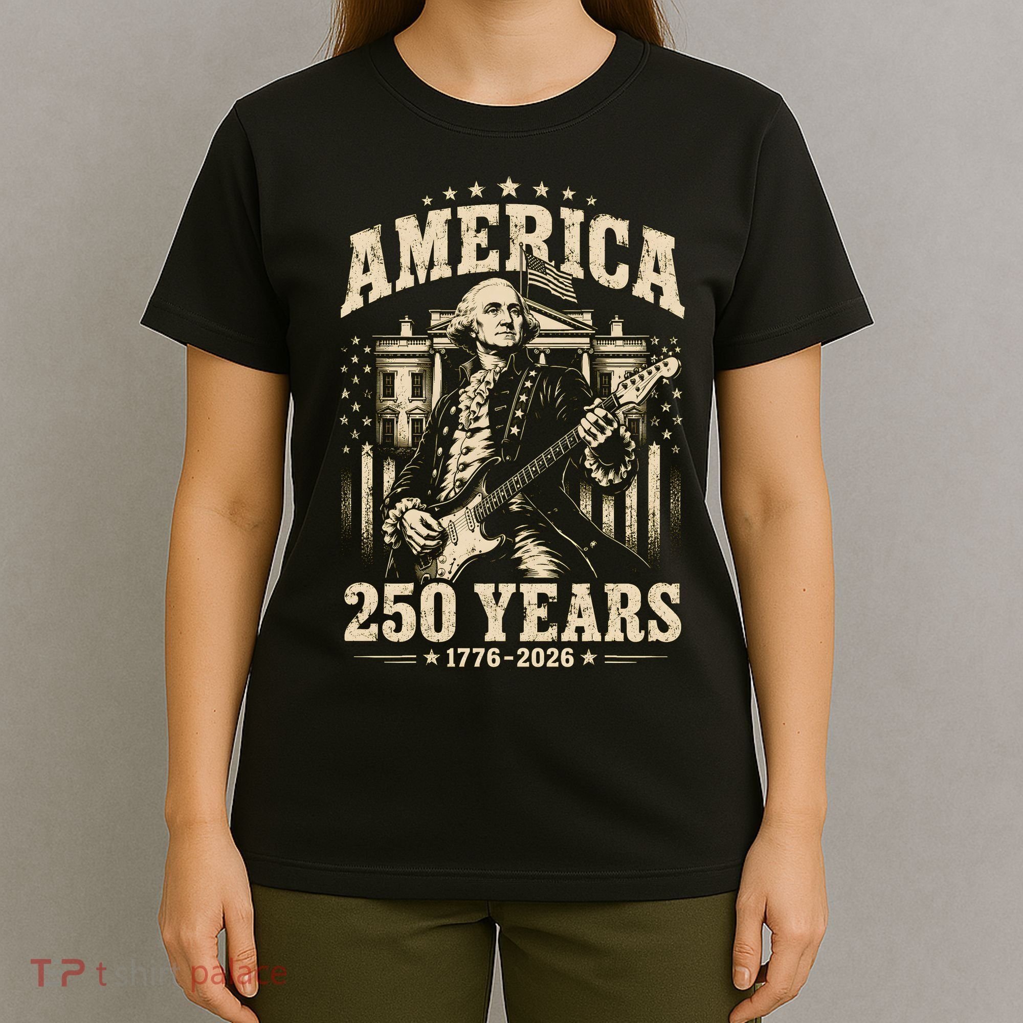 Celebrate 250 Years Of America George Washington Rocking Out T-Shirt