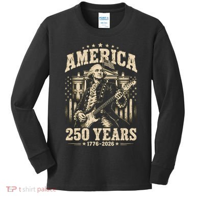 Celebrate 250 Years Of America George Washington Rocking Out Kids Long Sleeve Shirt