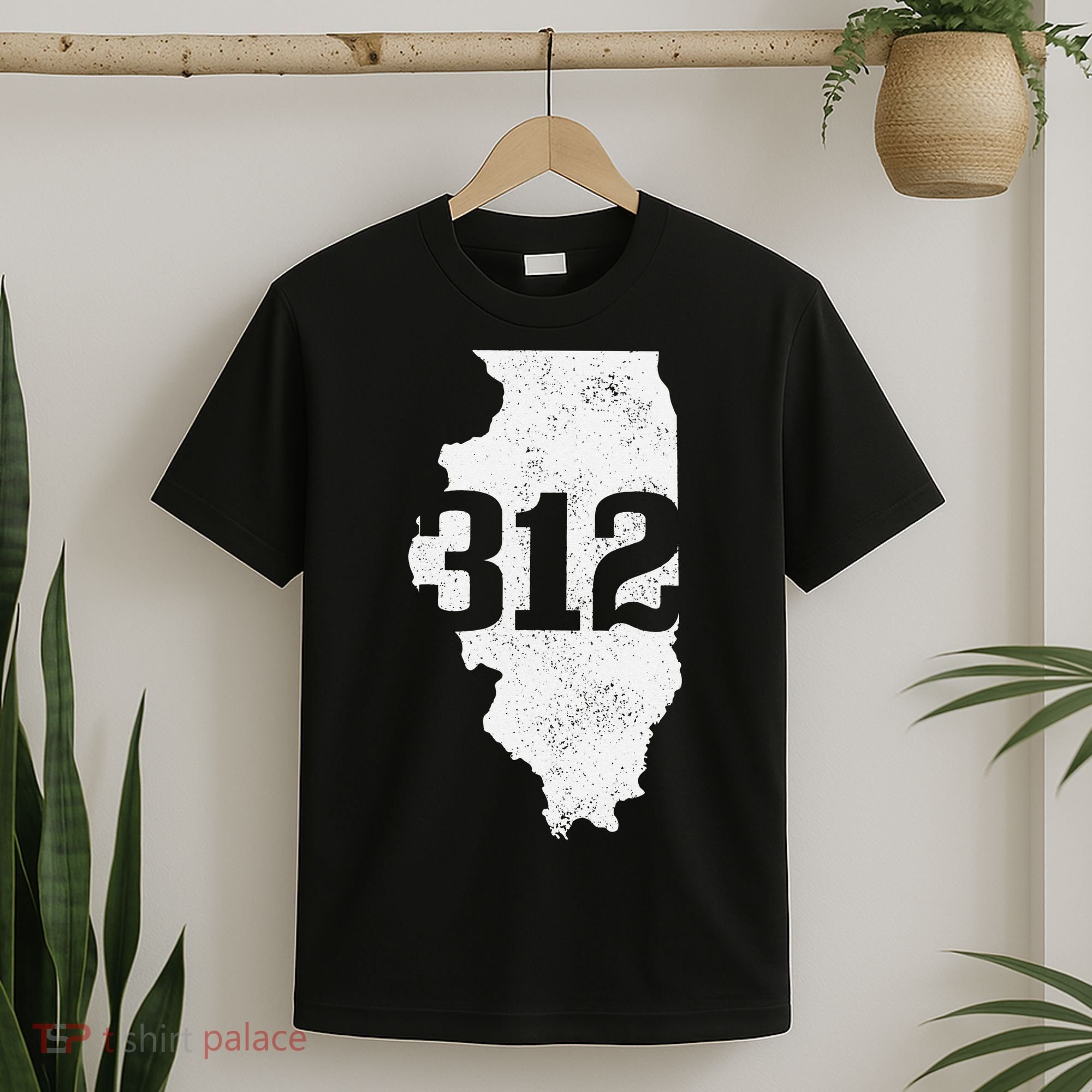 Chicago 312 Area Code Illinois Map State Pride Vintage T-Shirt