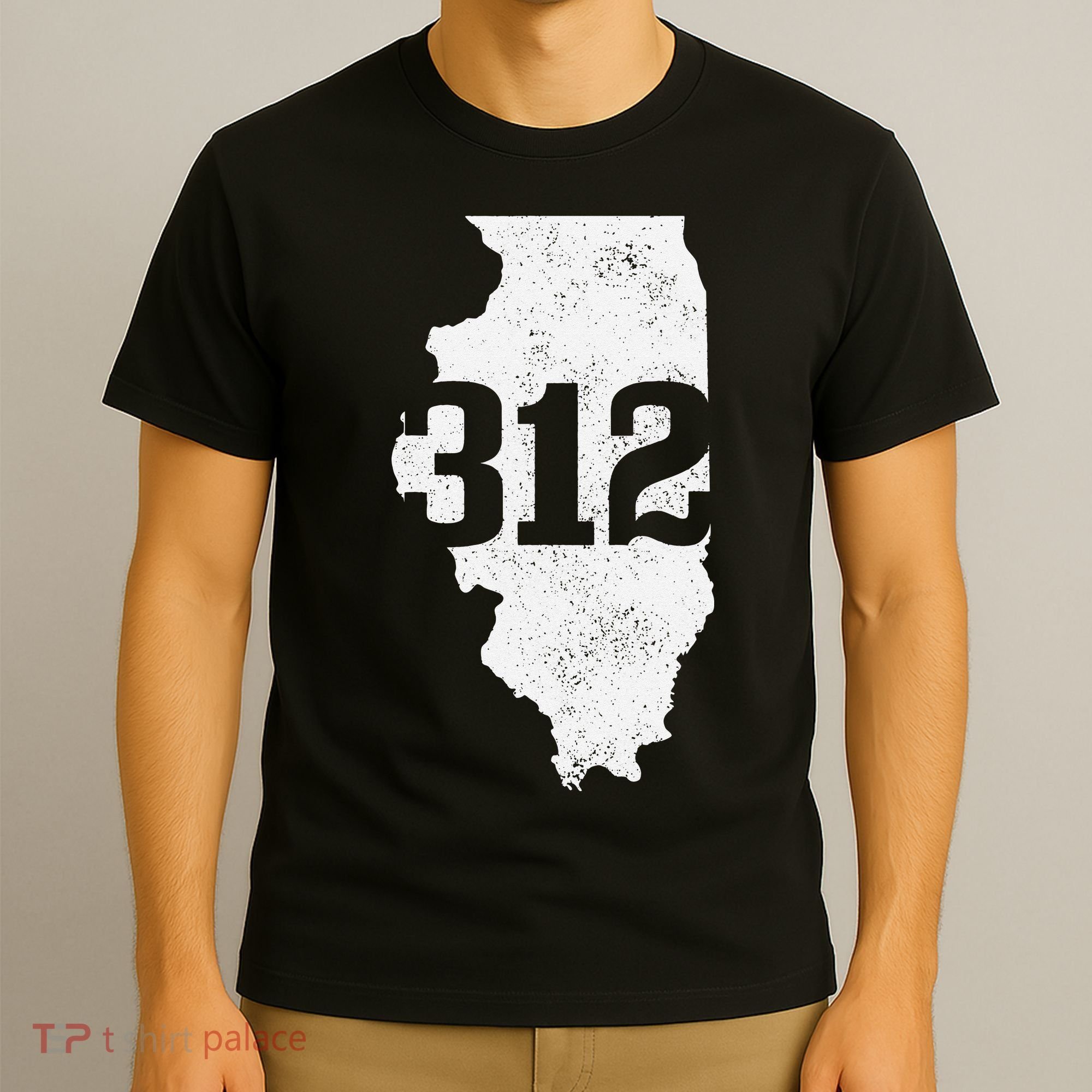Chicago 312 Area Code Illinois Map State Pride Vintage T-Shirt