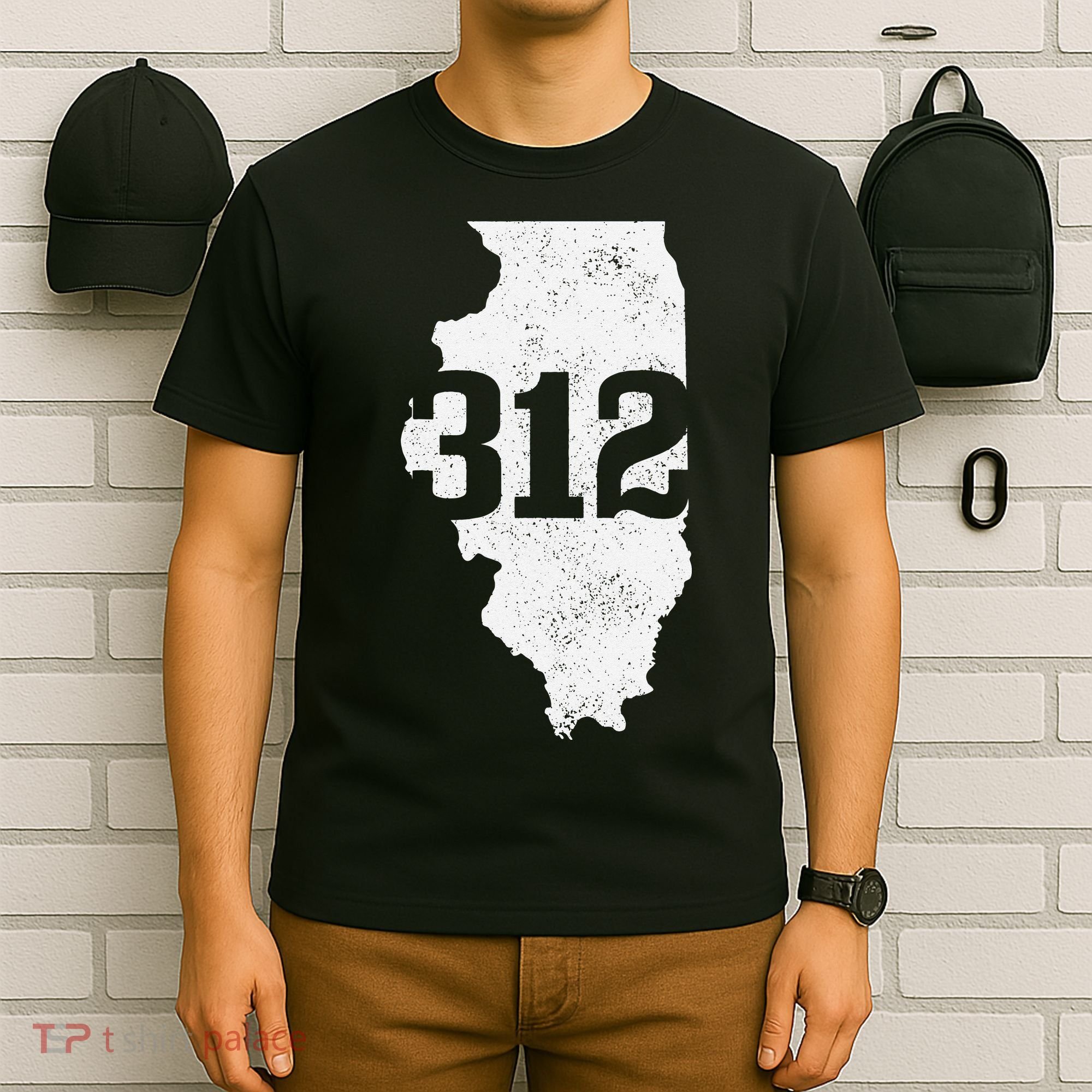 Chicago 312 Area Code Illinois Map State Pride Vintage T-Shirt