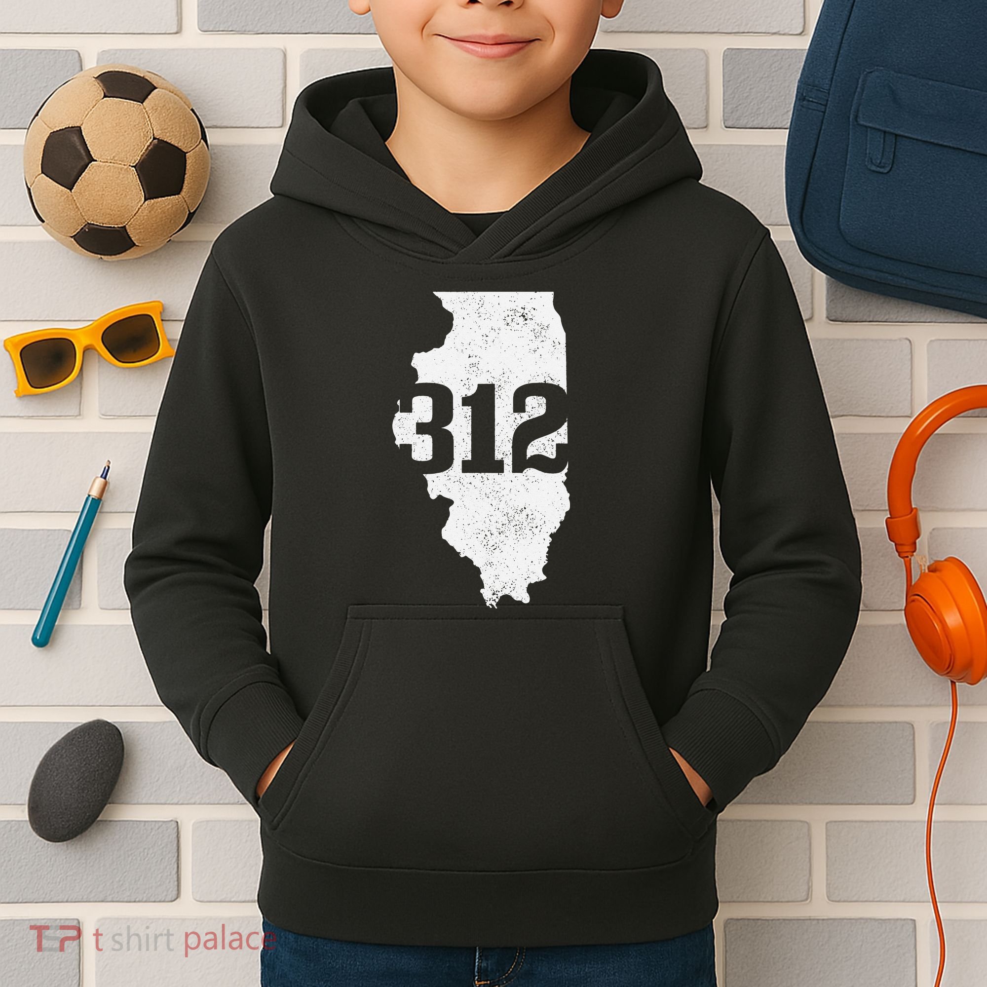 Chicago 312 Area Code Illinois Map State Pride Vintage Kids Hoodie