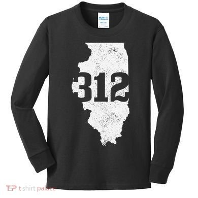 Chicago 312 Area Code Illinois Map State Pride Vintage Kids Long Sleeve Shirt