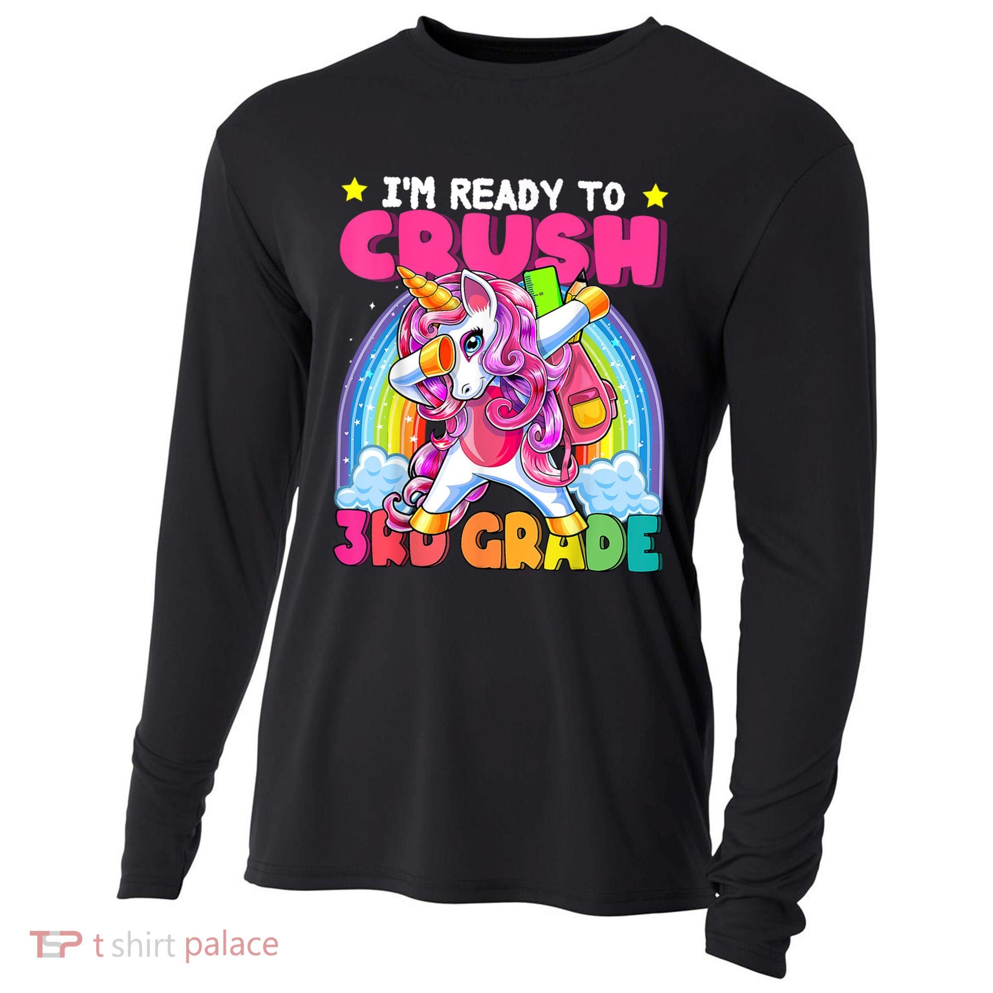 Crush 3rd Grade Dabbing Unicorn Back To School Girl Gift Cooling Performance Long Sleeve Crew